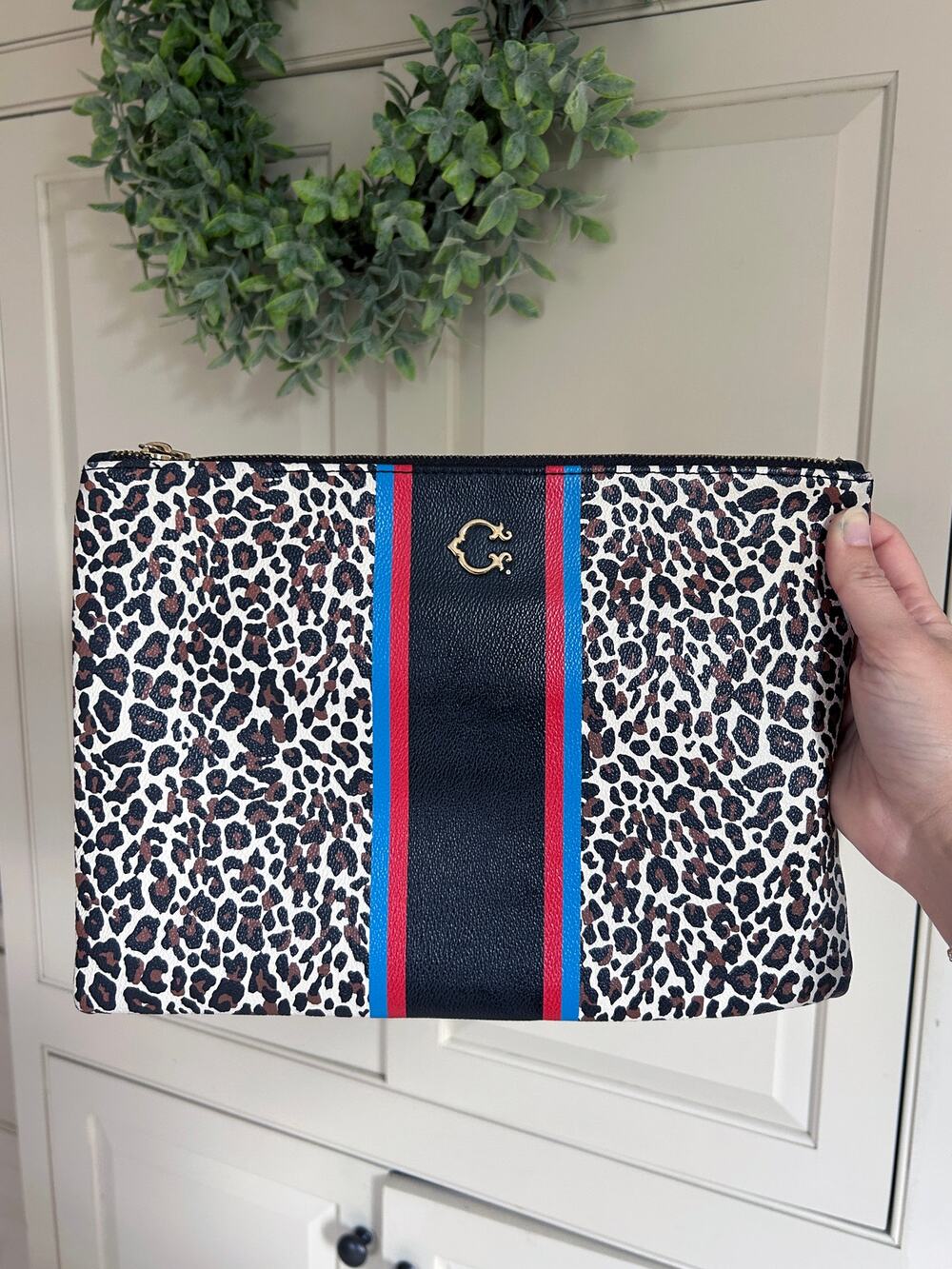 Rare C. Wonder Leopard Print Sport Stripe Clutch Pouch - Excellent Condition